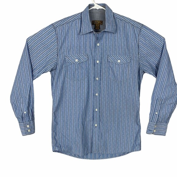 Blue by Pronto Oumo Shirt Men M Blue Stripe Long Sleeve Casual Flap Pockets - Picture 1 of 9
